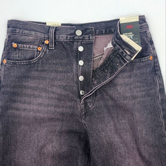 Levis Ribcage Straight Ankle Jeans Size 29x27 Purple Black Acid High Waist Chic - Picture 2 of 11